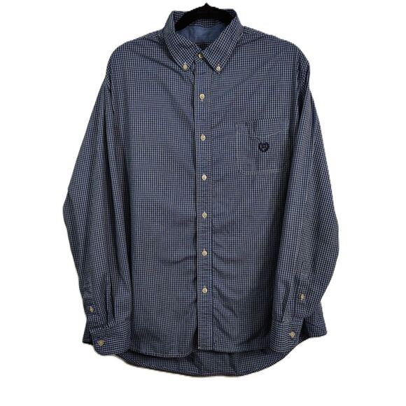 CHAPS Easy Care XL Men's Button-Down Shirt XL Men's Blue Plaid Long Sleeve - Picture 2 of 6
